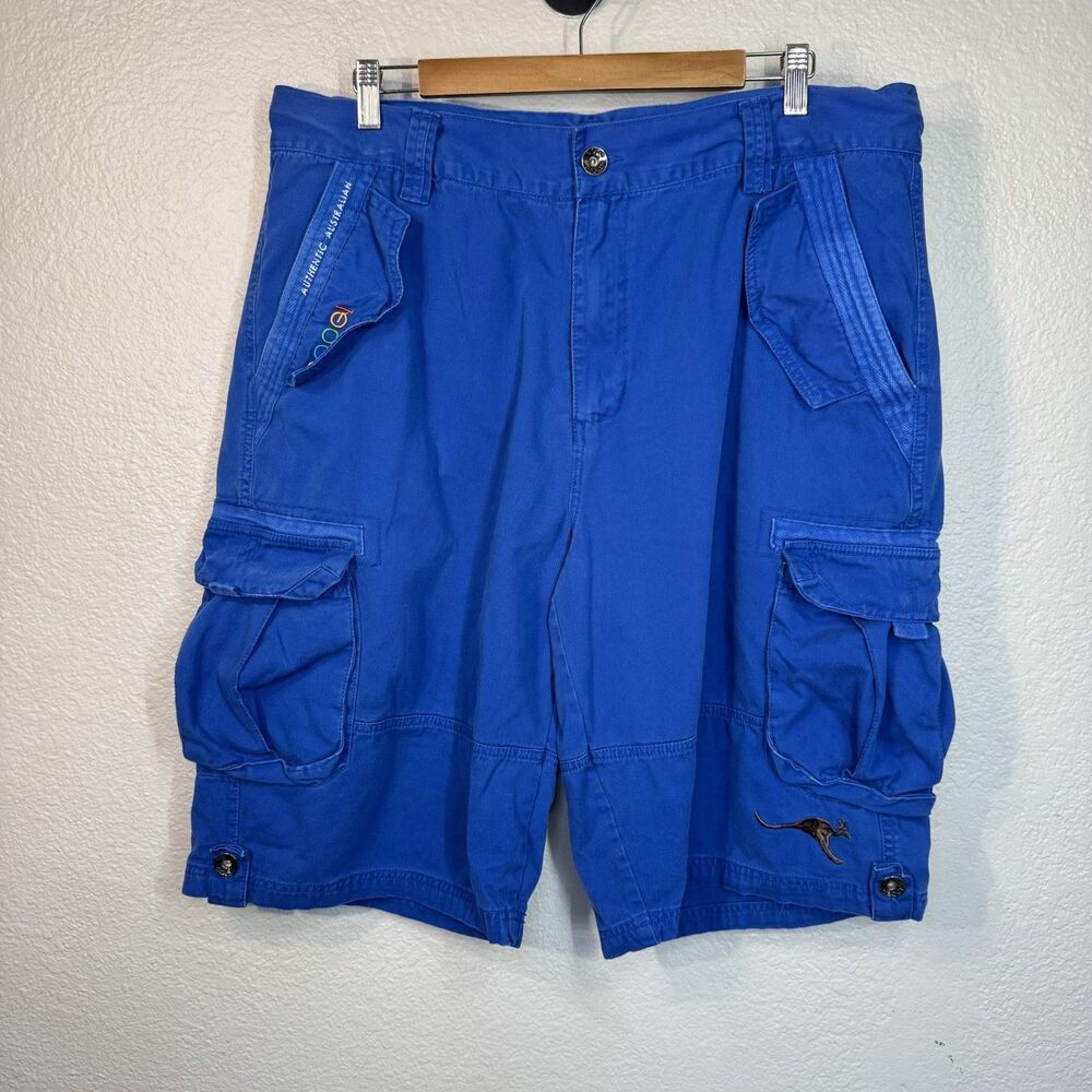 Coogi Australia Cargo Shorts Blue Drawstring Embroidered Hip Hop Y2K Men 38